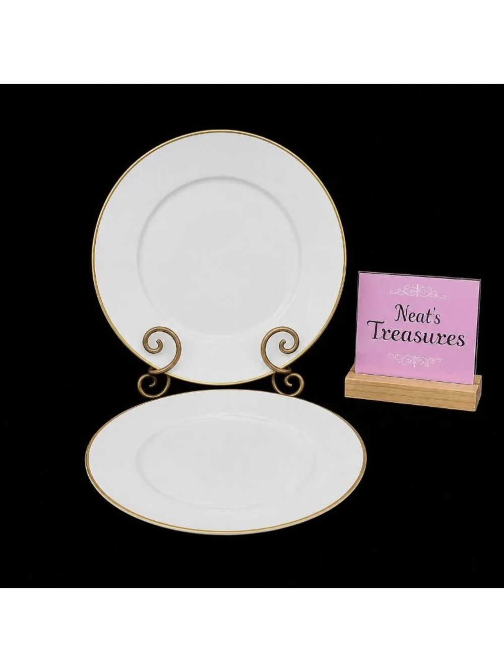 Noritake HERITAGE Contemporary Gold Verge White Porcelain Dinner Plates Set 2